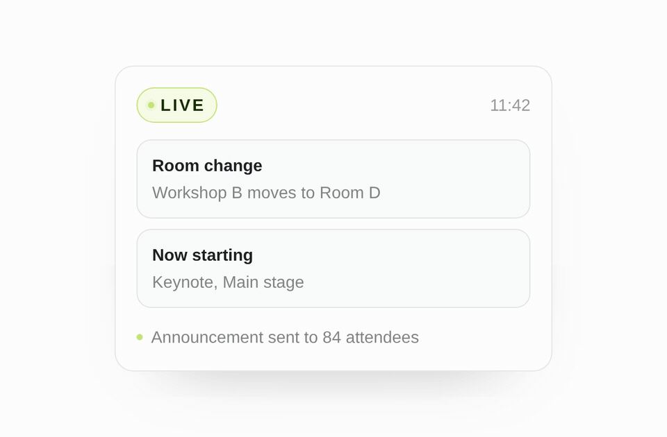 Event App animation, step 4: run the day, live