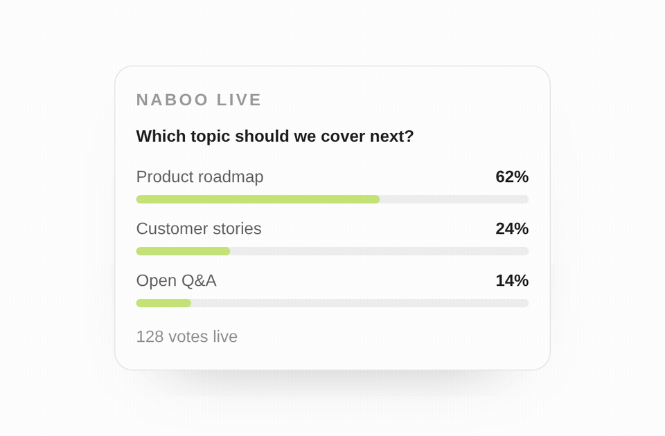 Event App animation, step 5: engage with Naboo Live