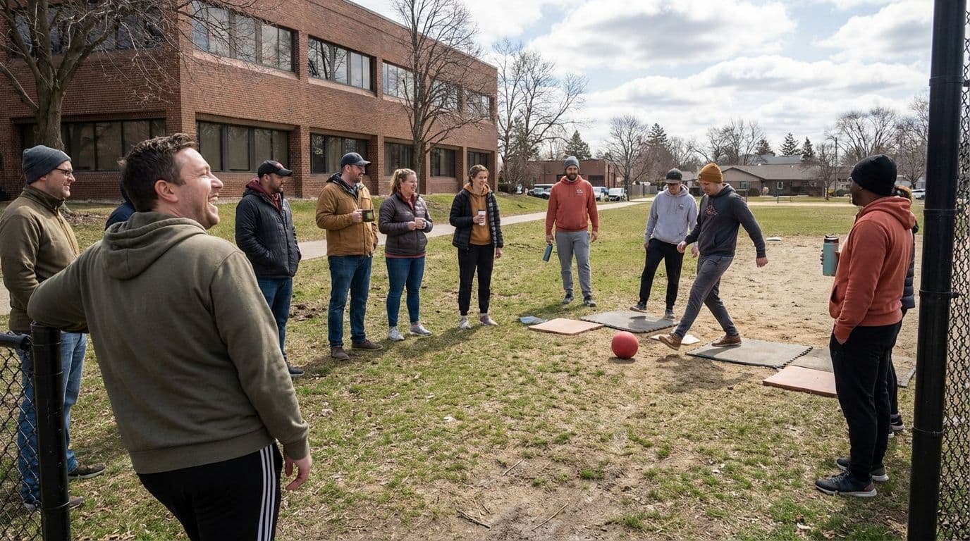 Kickball Game: a playful outdoor team building activity that boosts team spirit