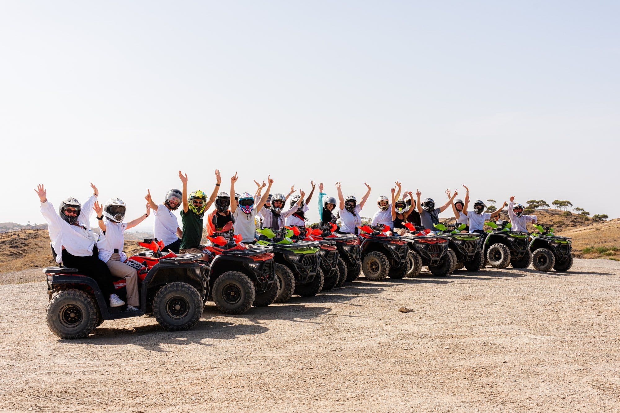 Naboo team riding quads in the Agafay desert during the Naboo global offsite near Marrakech, May 2026