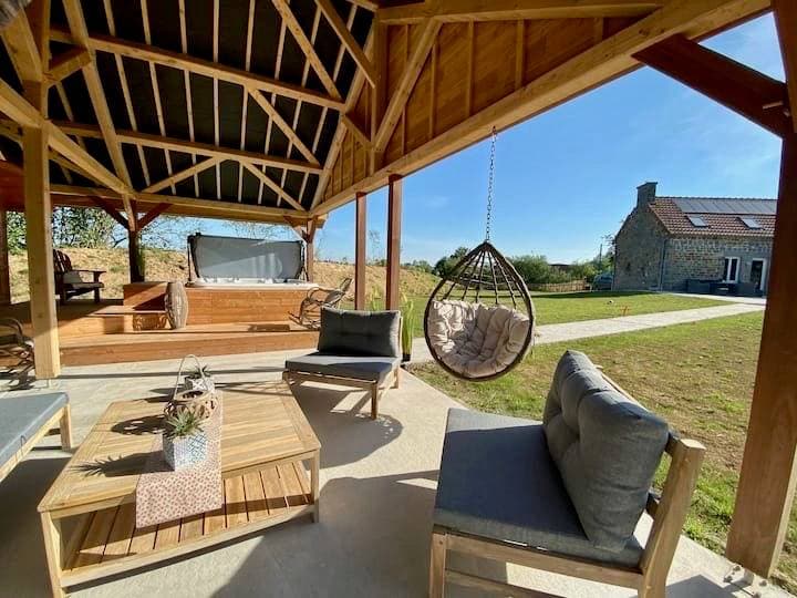 La Clef Decamp - Chaignonnières Roulotte 19 pers 2 Gîtes : jacuzzi 15 min mer 35