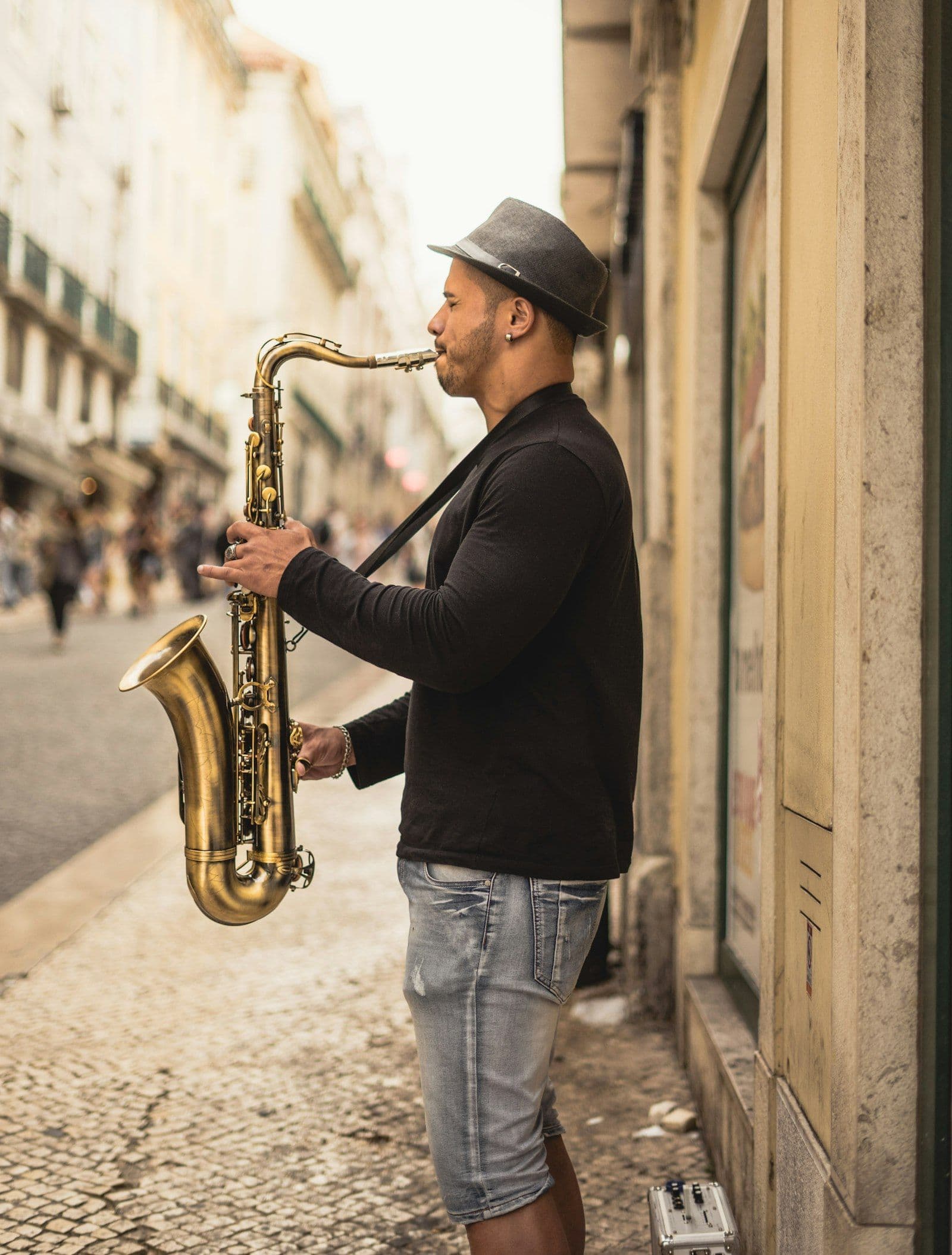 Solo musician playing saxophone