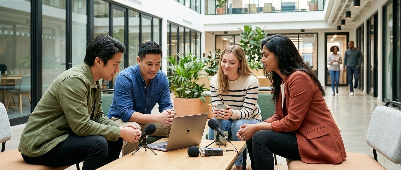 Défi d'enregistrement de podcasts : une activité de team building axée sur la communication, la narration et la collaboration.