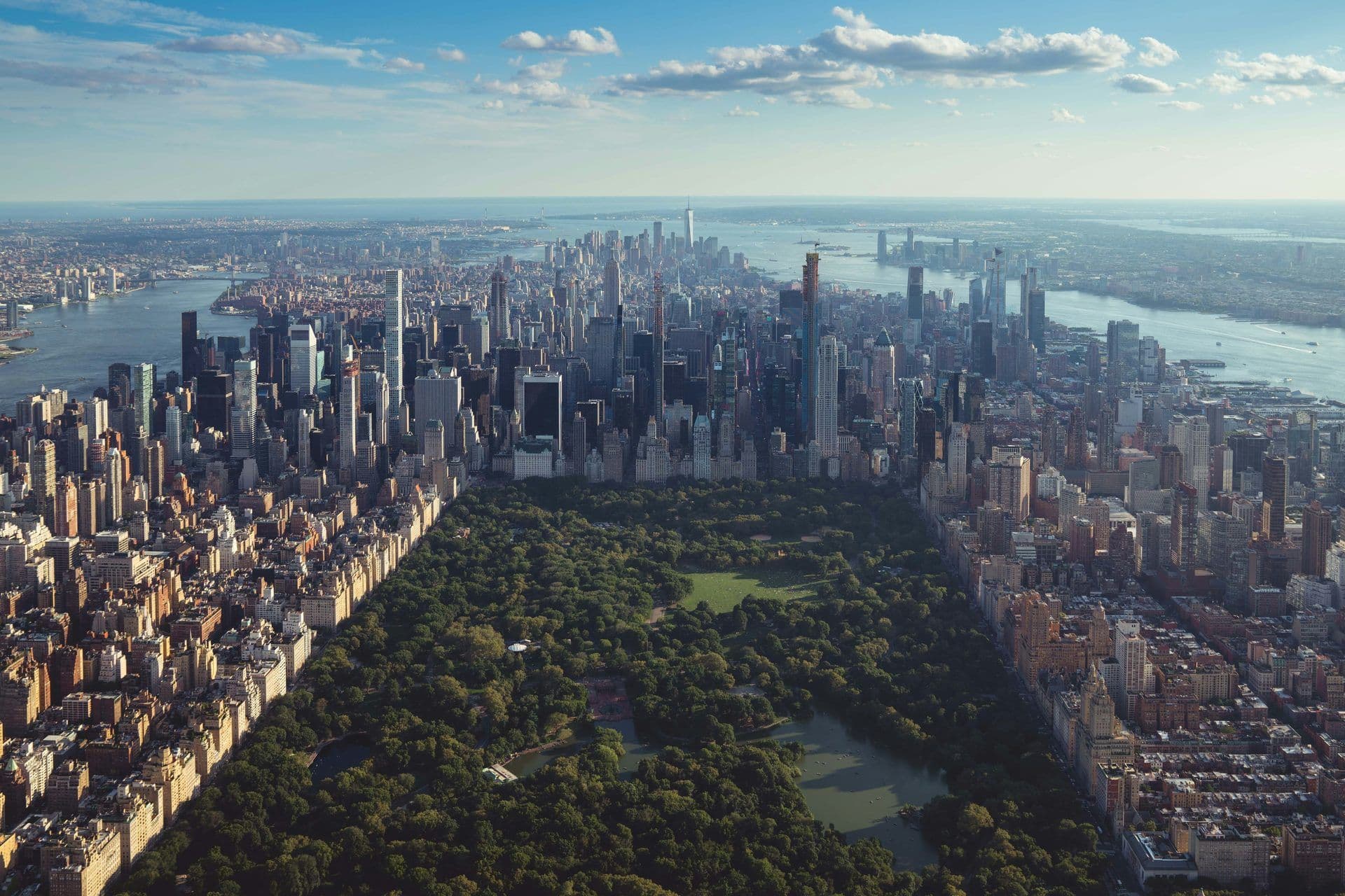 Aerial view of Central Park and Manhattan skyscrapers, showcasing New York City event venues.