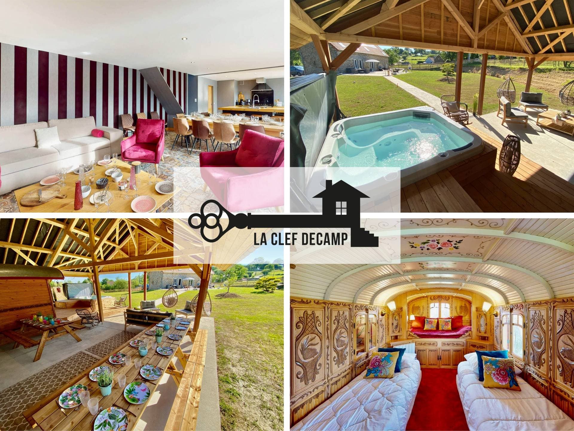 La Clef Decamp - Chaignonnières Roulotte 19 pers 2 Gîtes : jacuzzi 15 min mer 1